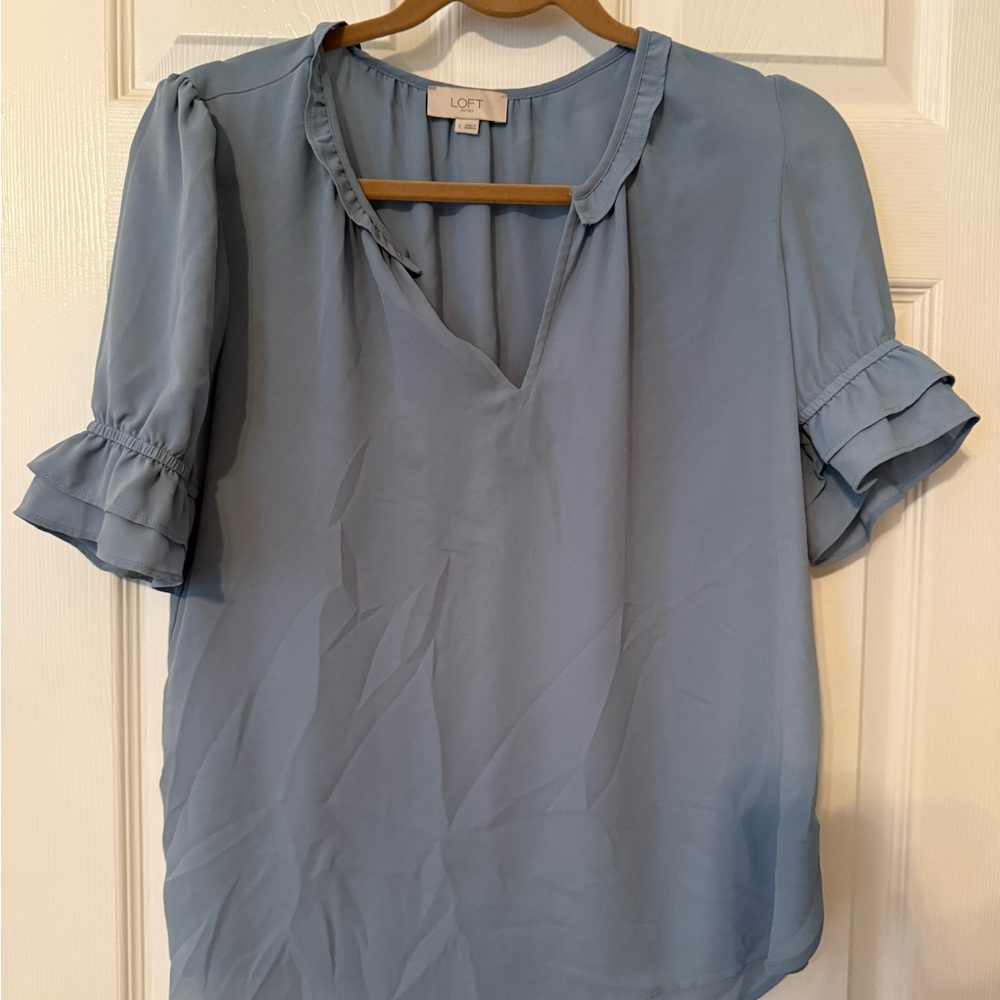 LOFT Women's Light Blue Ruffle Blouse